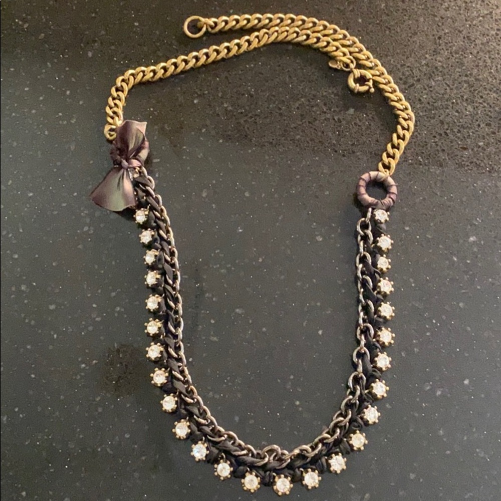 J.Crew knitted ribbon crystal long statement necklace